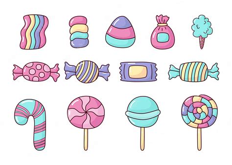 Premium Vector Kawaii Cute Pastel Set Of Candy Sweets Desserts With