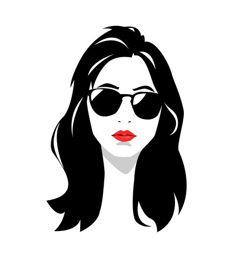 Portrait Of A Beautiful Girl With Long Hair And Wearing Glasses Vector Design Silhouette