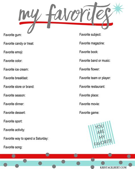 A List Of Your Family S Favorite Things Know Them Krista Gilbert