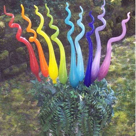 One Hand Blown Glass Garden Art Plant Stake Inches By Oberini