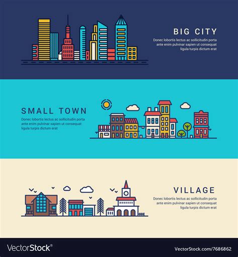 Big City Small Town And Village Flat Style Line Vector Image