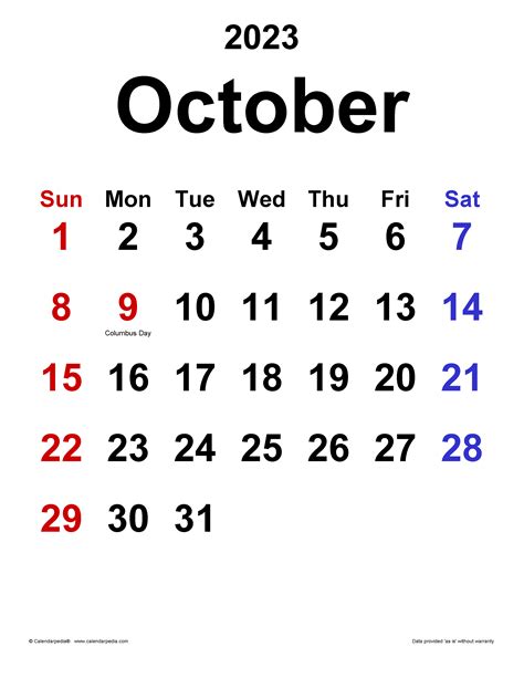 October 2023 Printable Calendar Recette 2023