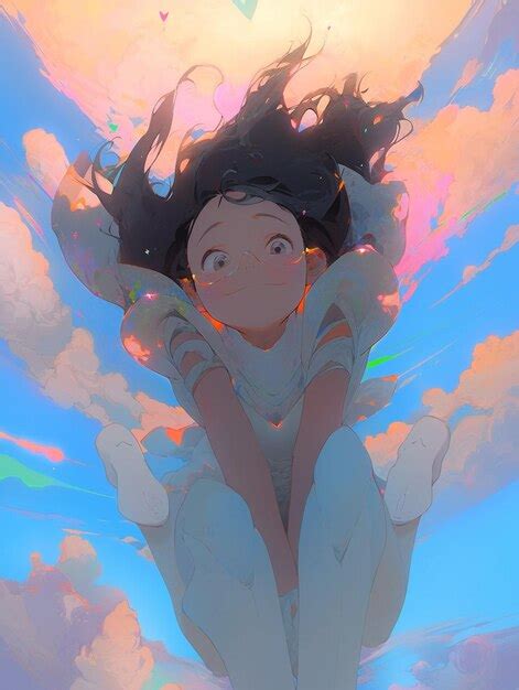 Premium Ai Image Anime Girl Floating In The Sky With Her Hair Blowing
