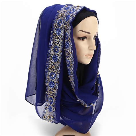 Drill Attachment Hijab Scarf Chiffon Pearl Diamond Scarf Muslim Lady Hooded Crochet Hijab