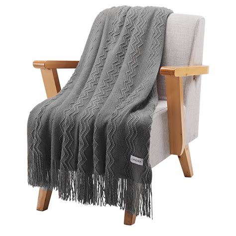 Knit Cotton Light Grey Throw Blanket For Couch Sofa Beach Chair Bed