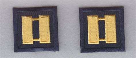 Capt Captain Medium Gold On Navy Blue Rank Collar Lapel Patches