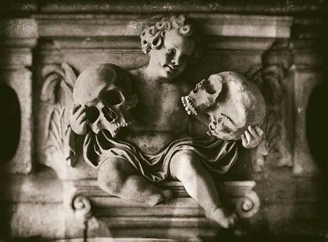 Skull Photo Angel Cherub Holding Skulls Print Goth Gothic Art Creepy