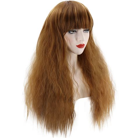 Fluffy Long Curly Wavy Wig Blunt Bangs Synthetic Hair Cosplay Full Wigs