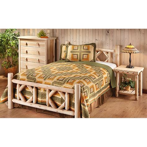 Queen CASTLECREEK Diamond Cedar Log Bed - 297898, Bedroom ...