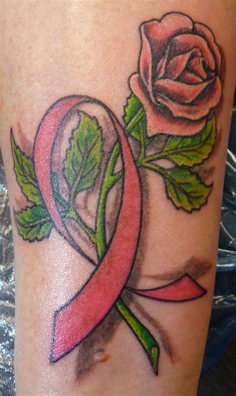 Breast cancer tattoos with flowers. Rose With Cancer Ribbon Tattoo - CreativeFan