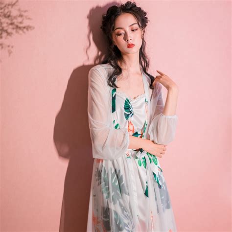 Yomrzl A659 New Arrival Summer Daily Womens Nightgown 2 Piece Lace Sleepwear Gauze Robe Clothes