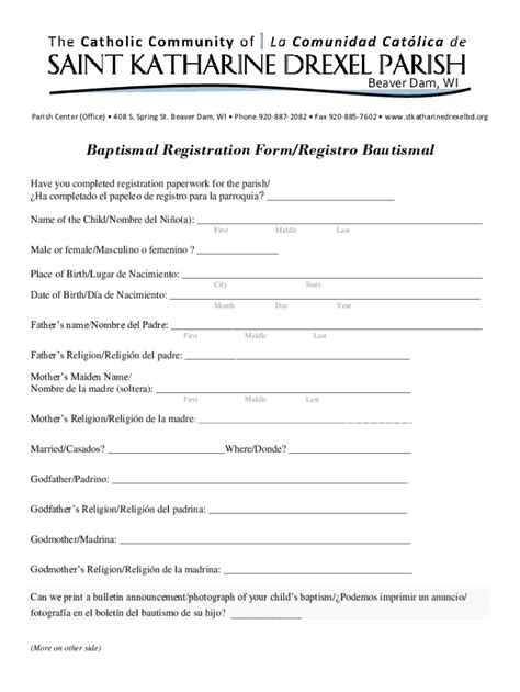 Fillable Online Baptismal Registration Formregistro Bautismal Fax