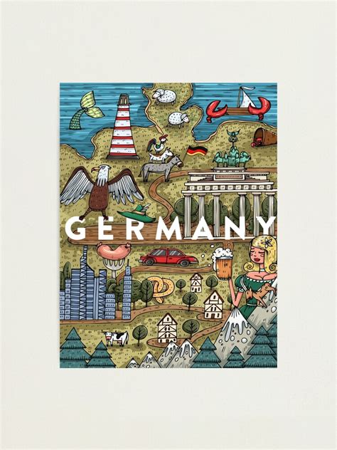 Lámina fotográfica Mapa de Alemania de divertidos dibujos animados dibujados a mano con la