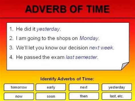 Today, yesterday, in the afternoon, . TYPES OF ADVERB - YouTube