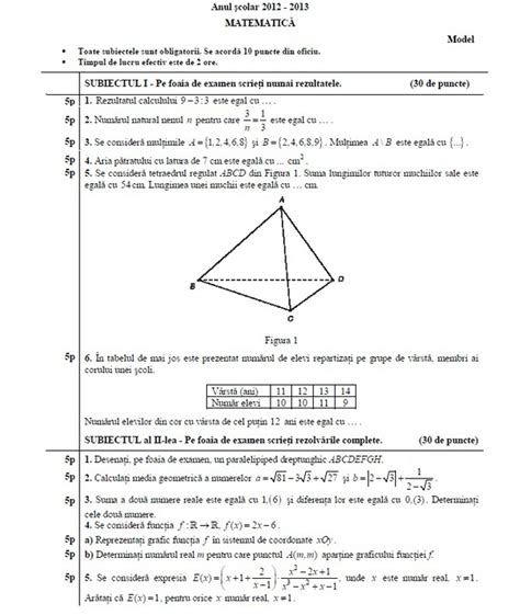 Exemple De Examene Clasa A 8 A Matematica 2014