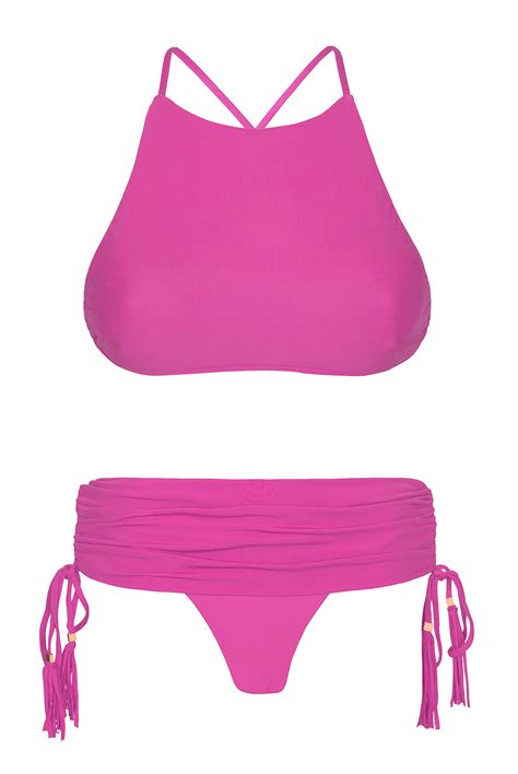 Pink Bikini Crop Top Skirt Style Bottoms Ambra Jupe Rosa Choque
