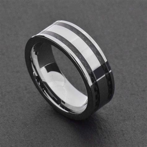 Tungsten Carbide Ring Comfort Fit Wedding Band Men Silver Blue Inside Black And Silver Wedding Bands 