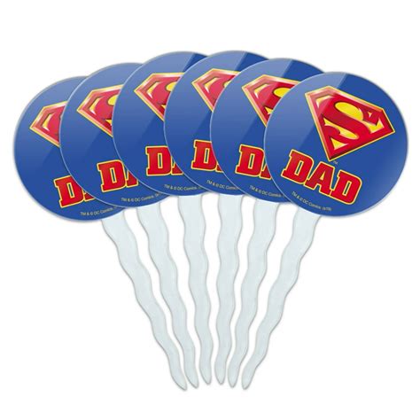 Superman Super Dad Shield Logo Cupcake Picks Toppers Decoration Set Of