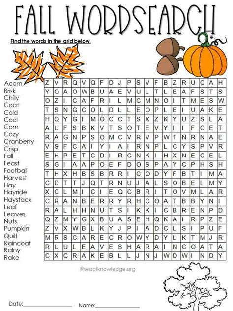 Fall Adult Word Search Printable