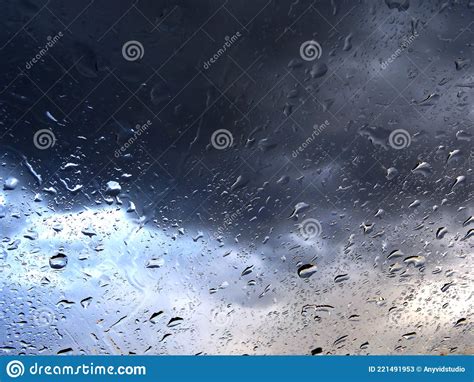 Look On Cloudy Sky Through Raindrops On A Window Stock Image Image Of