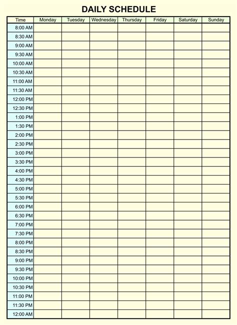 24 Hour Time Chart Template