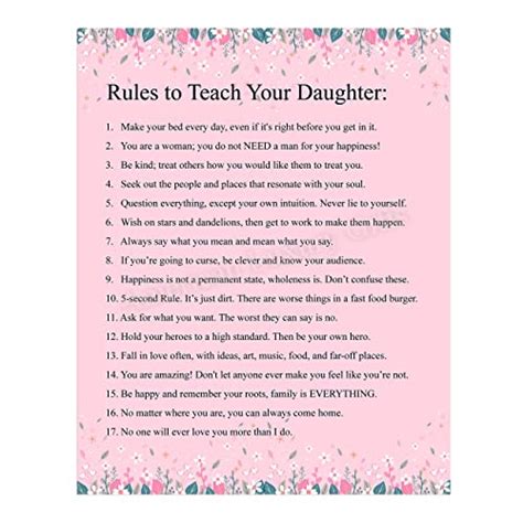 Rules To Teach Your Daughter Inspirational Quotes Art