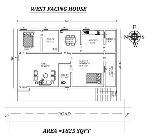 50x30 Marvelous 2bhk West Facing House Plan As Per Vastu Shastra