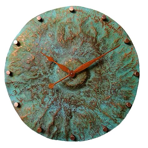 Oversized 24 Inch Turquoise Copper Wall Clock Rustic Farmhouse Art
