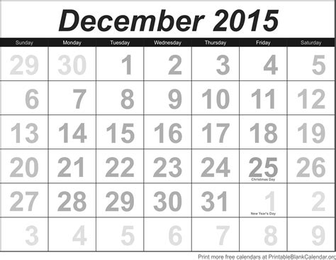 December 2015 Printable Blank Calendar Printable Blank