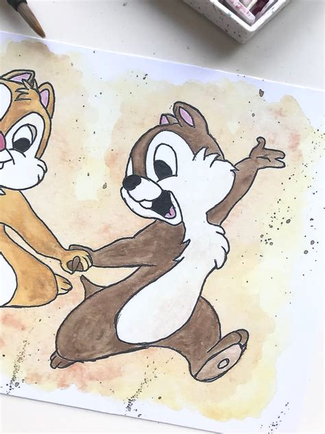 Disney Inspired Chip And Dale Chipmunks Watercolour Painting Etsy