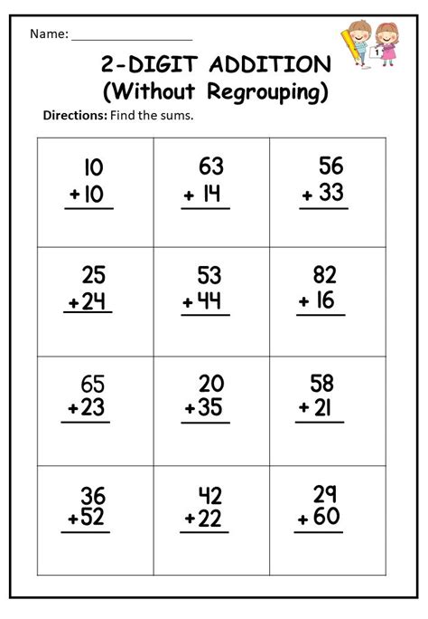 10 Printable Two Digit Addition Worksheets Double Digit Etsy Canada