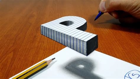 3D Trick Art On Line Paper Floating Letter P YouTube