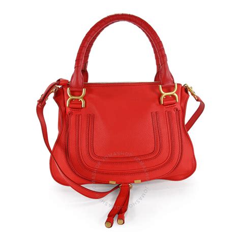 Chloe Marcie Small Leather Satchel Handbag Plaid Red 3s0860 161 B5m