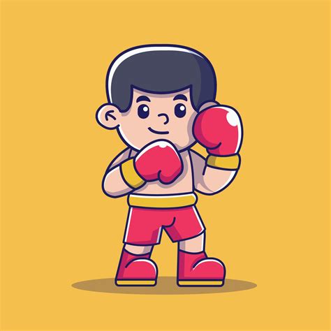 Flat Cartoon Style Sports Illustration Of A Cute Man Boxing Cartoon