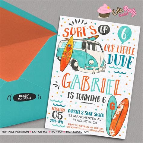 Free Printable Surf Party Invitations
