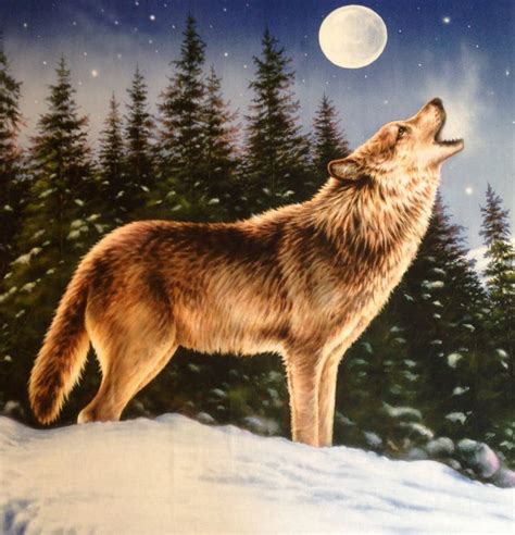 Wolf Howling At Moon Alaska Wolf Wildlife Fabric Panel Penny Etsy