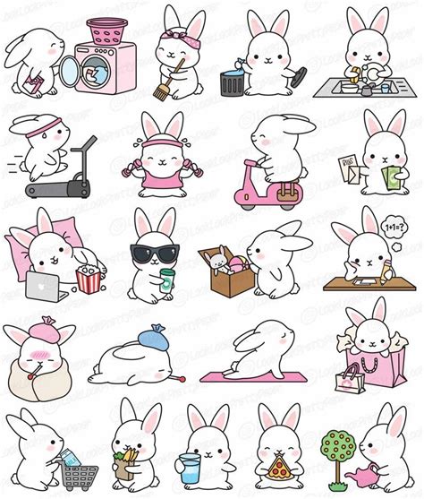 Premium Vector Clipart Kawaii Bunny Cute Bunny Planning Etsy Bunny