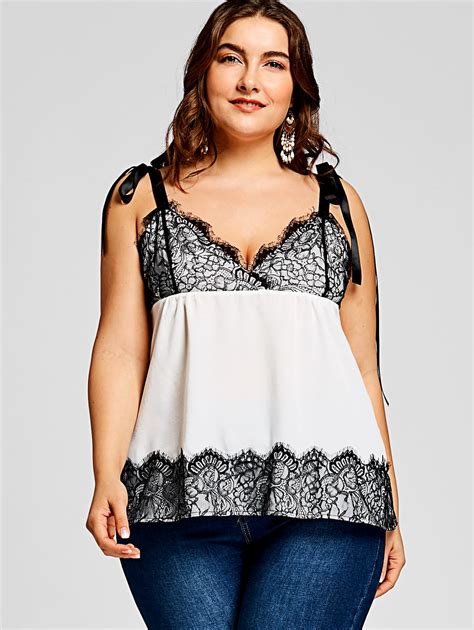 Buy Gamiss Plus Size Lace Panel Cami Strap Tank Top