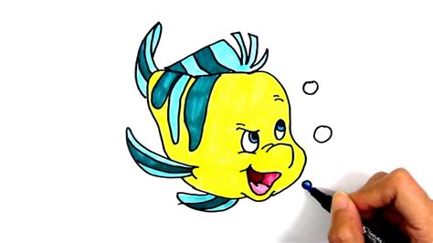 How To Draw Flounder The Little Mermaid Step By Step