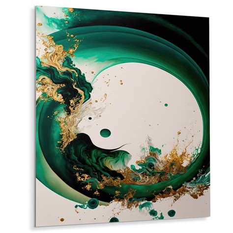 Designart Emerald Green And Gold Abstract Waves Ii Modern Spiral