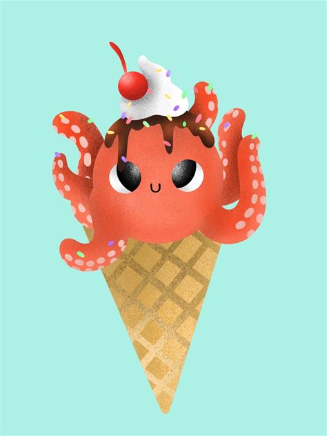 Kawaii Octopus Ice Cream Cone Etsy