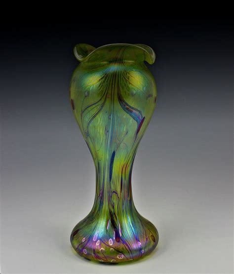 Iridescent Czech Art Glass Vase Contemporary Art Nouveau Handmade Art Art Bohemian Glass