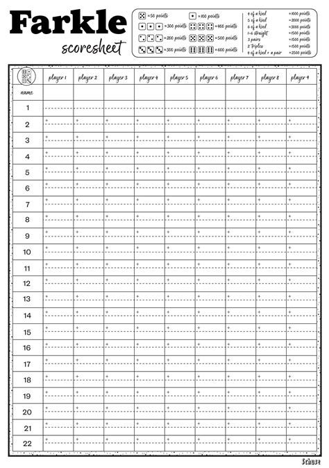 Farkle Scoresheet Printable Downloadable A4 A5 Etsy
