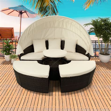 Patio Daybed 5 Piece Patio Furniture Sets Round Wicker Daybed With