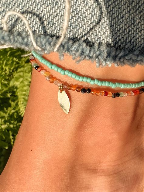 Boho Anklet With Gold Plated Details Beach Anklet For Women Etsy