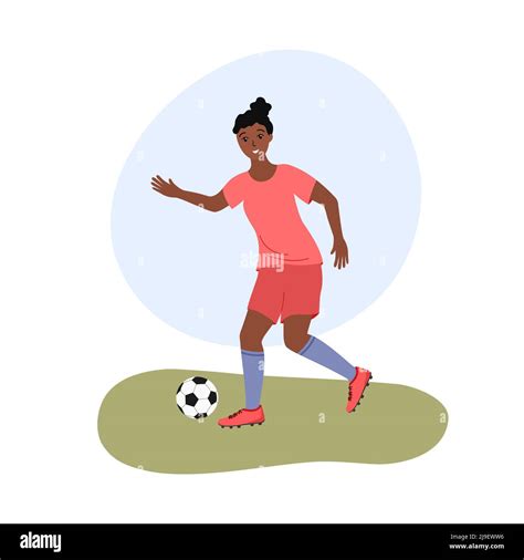 Female Football Womens Soccer Game Flat Vector Illustration Of