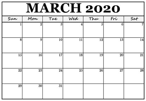 March 2020 Calendar Excel Sheet Free Printable Calendar