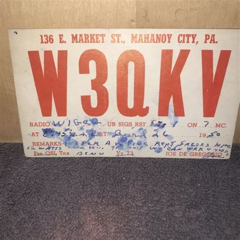 Vintage Ham Radio Qsl Card 1950 Mahanoy City Pennsylvania Usa 1312 Picclick