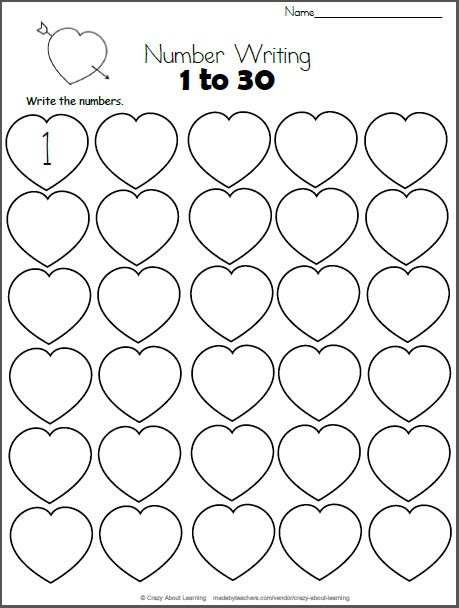 Valentines Day Math Numbers 1 To 30 Made By Teachers