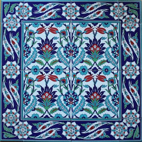 X Turkish Iznik Tulip Carnation Ceramic Tile Mural Panel